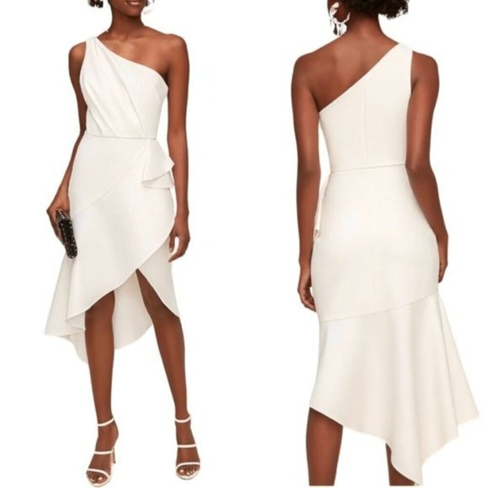 NWT Anne Barge J’Adore Ruffle Drape Dress Ivory White XS - Picture 2 of 10